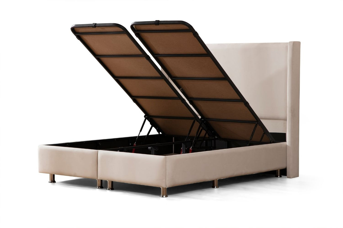 Lit Coffre COCO Velours Blanc Ecru avec fond bois