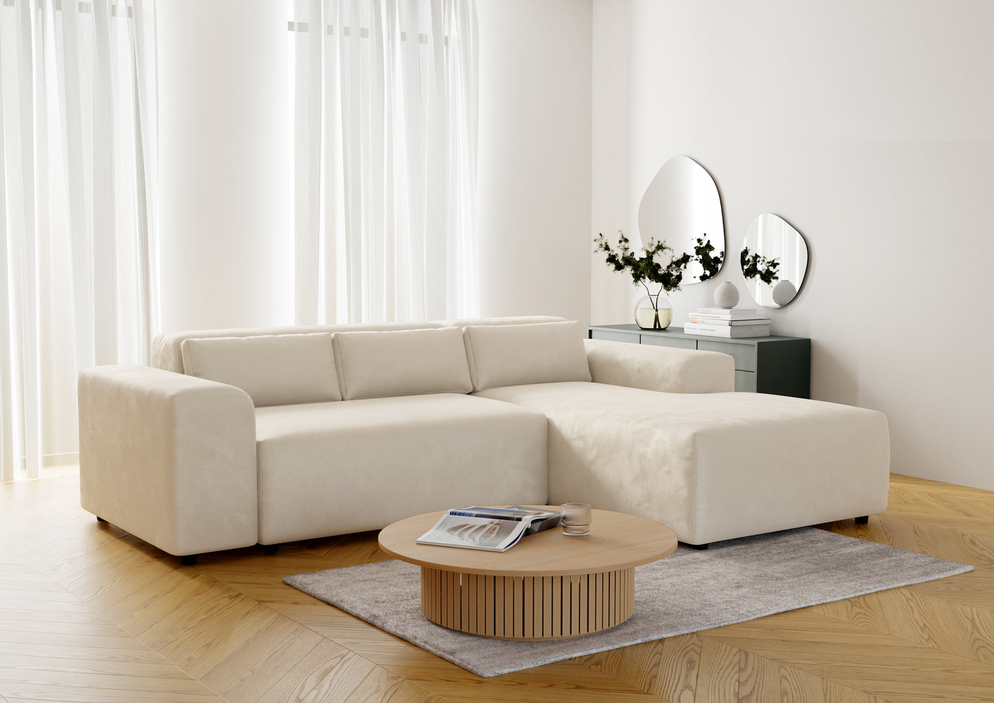 Canapé MORIS Velours Beige Texturé