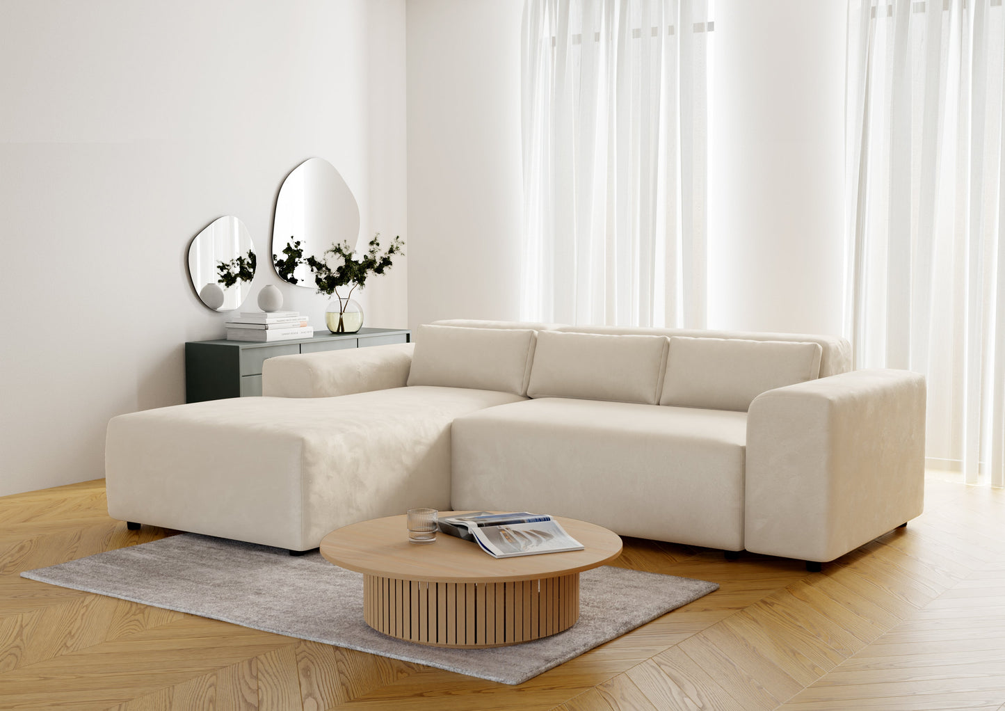 Canapé MORIS Velours Beige Texturé