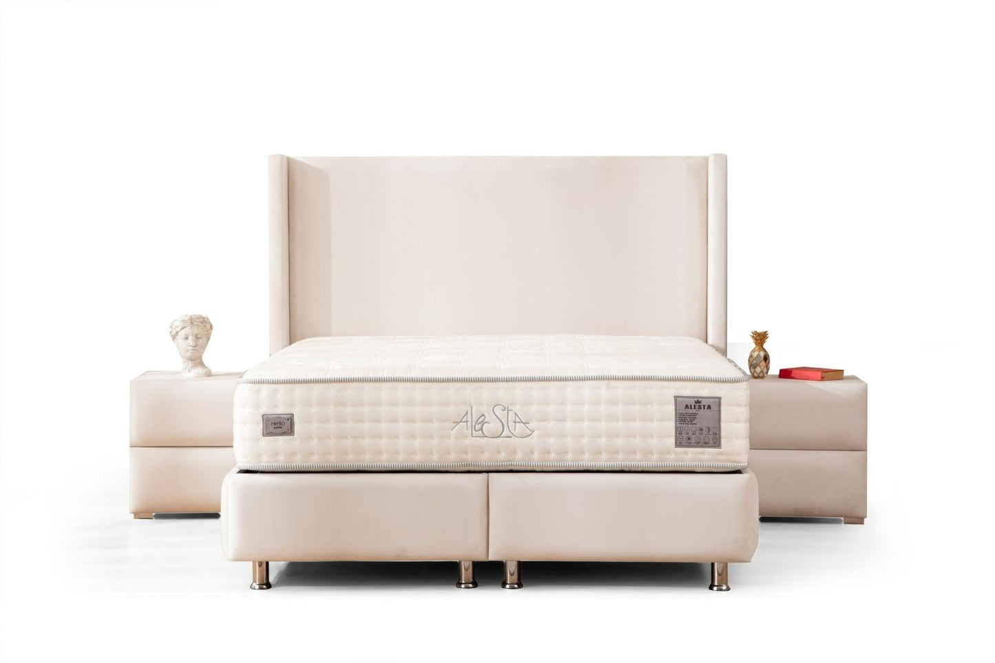 Lit Coffre COCO Velours Blanc Ecru avec fond bois