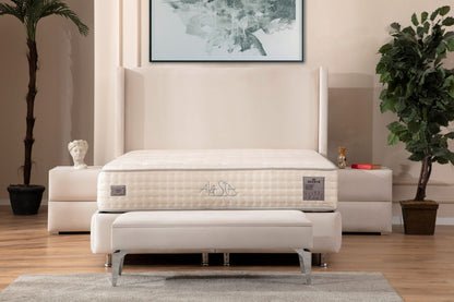 Lit Coffre COCO Velours Blanc Ecru avec fond bois