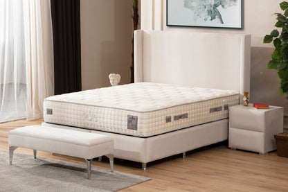 Lit Coffre COCO Velours Blanc Ecru avec fond bois
