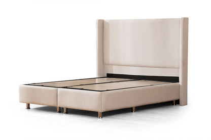 Lit Coffre COCO Velours Blanc Ecru avec fond bois