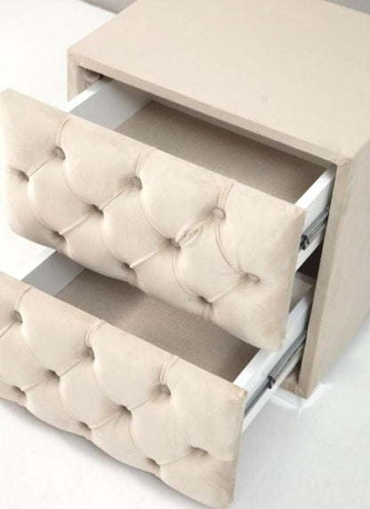 Chevet Capitonné Velours Beige