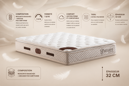 Matelas San Martino Exclusif Ressorts Beige 32cm d'Épaisseur Avec Surmatelas Intégré