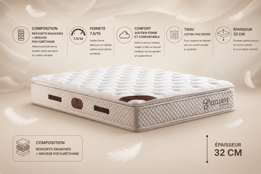 Matelas San Martino Exclusif Ressorts Beige 32cm d'Épaisseur Avec Surmatelas Intégré