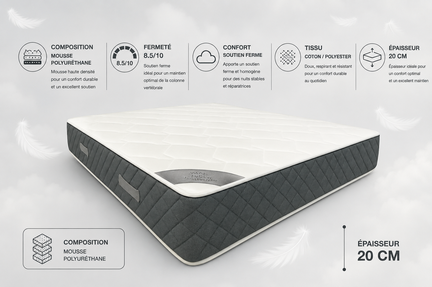 Matelas Venus mousse 20cm d'épaisseur