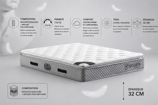 Matelas San Martino Exclusif Ressorts Gris 32cm d'Épaisseur Avec Surmatelas Intégré