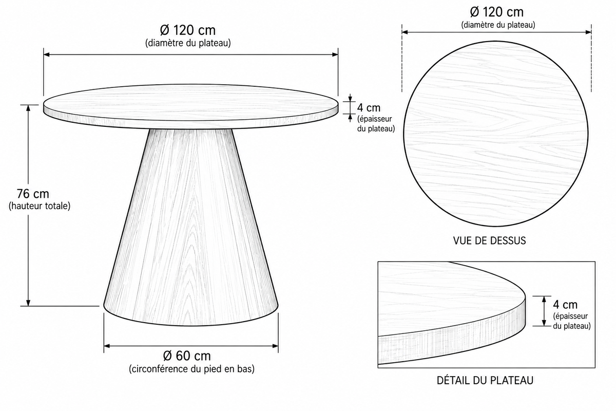 Table de séjour Elisa couleur noyer 120cm - 4 personnes