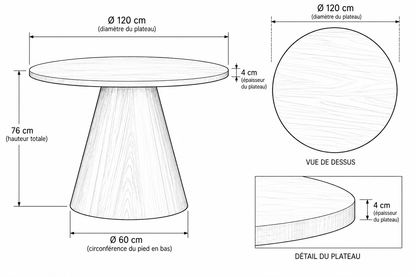 Table de séjour Elisa couleur noyer 120cm - 4 personnes