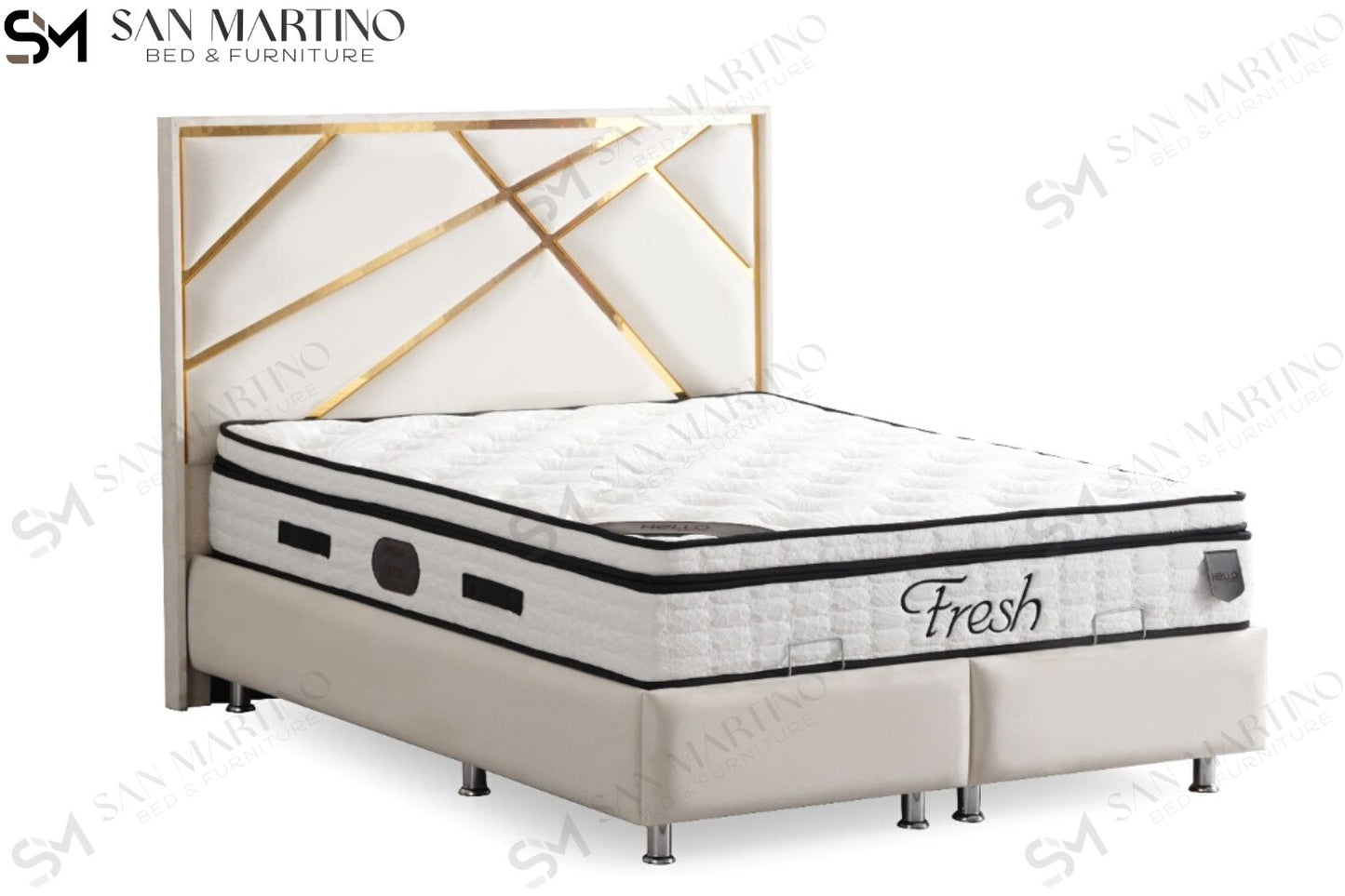 Lit Coffre PARMA Velours Beige Clair