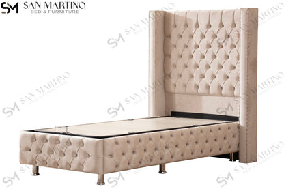 Lit Coffre Enfant CLOUTE Velours Beige