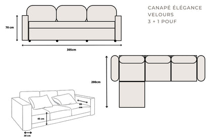Canapé ELEGANCE Velours Modulable 3+1 Pouf