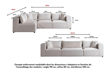 Canapé AZRA Modulable Velours Blanc cassé