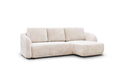 Canapé D'angle Convertible PORTO Tissu Marbella Blanc Cassé