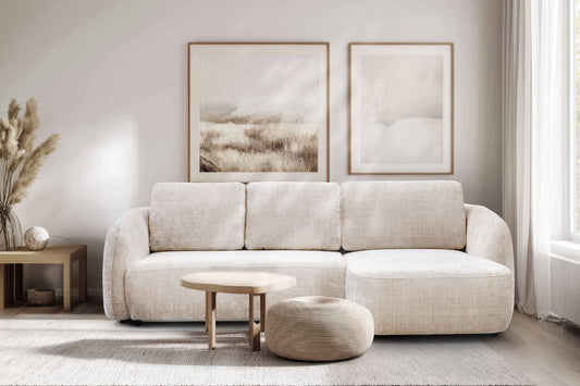 Canapé D'angle Convertible PORTO Tissu Marbella Blanc Cassé