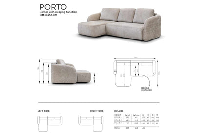 Canapé D'angle Convertible PORTO Tissu Marbella Blanc Cassé