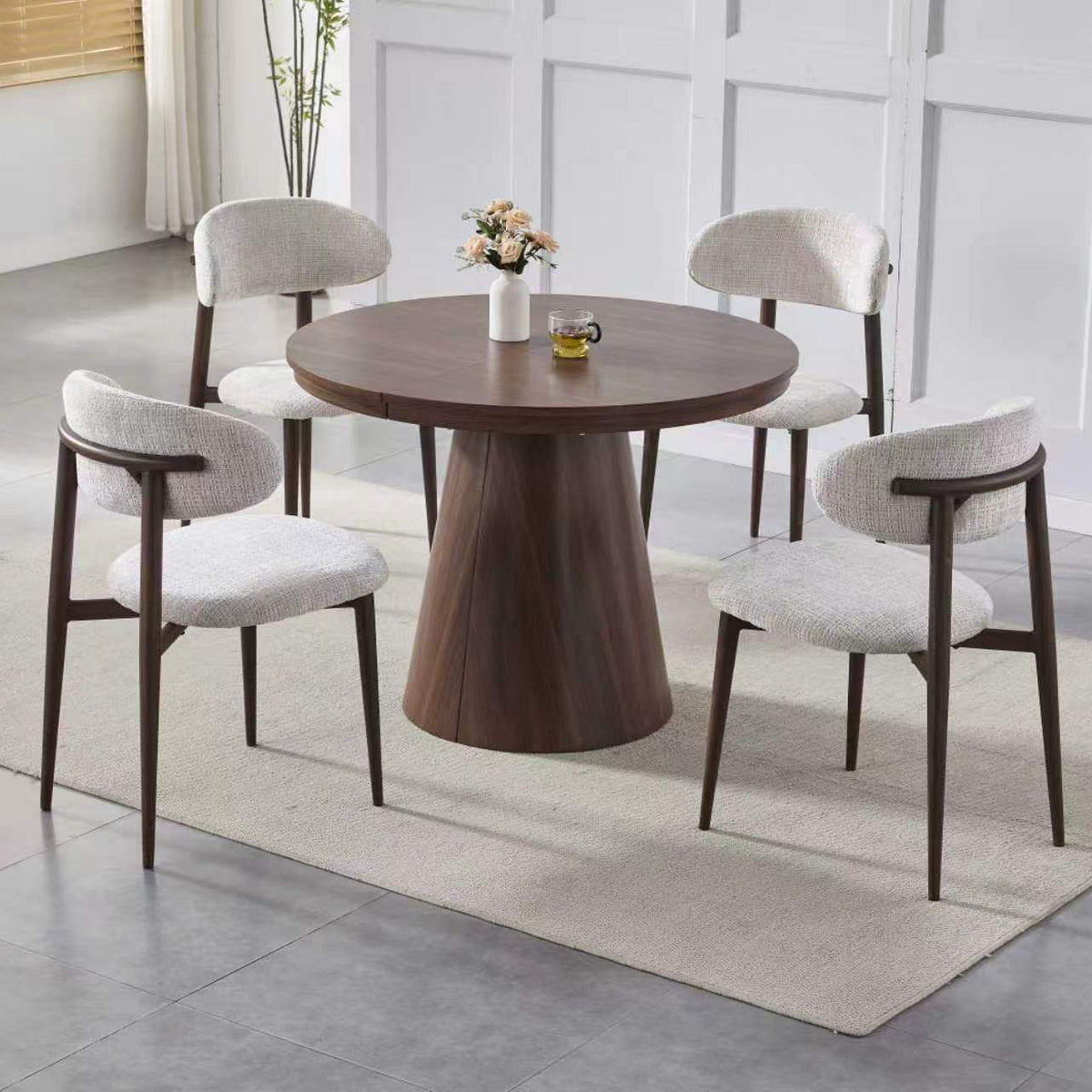 Table de séjour extensible céramique Oriano 100cm couleur noyer